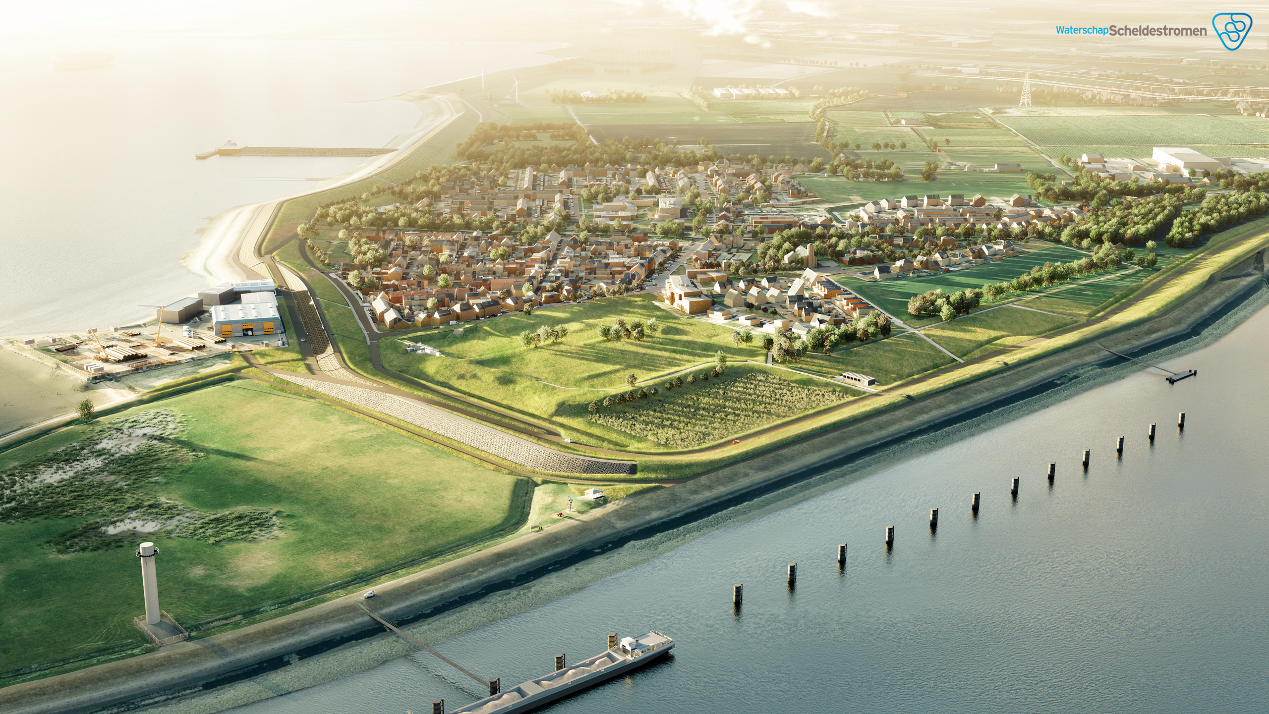 weergave van de toekomstige dijk in vogelvlucht