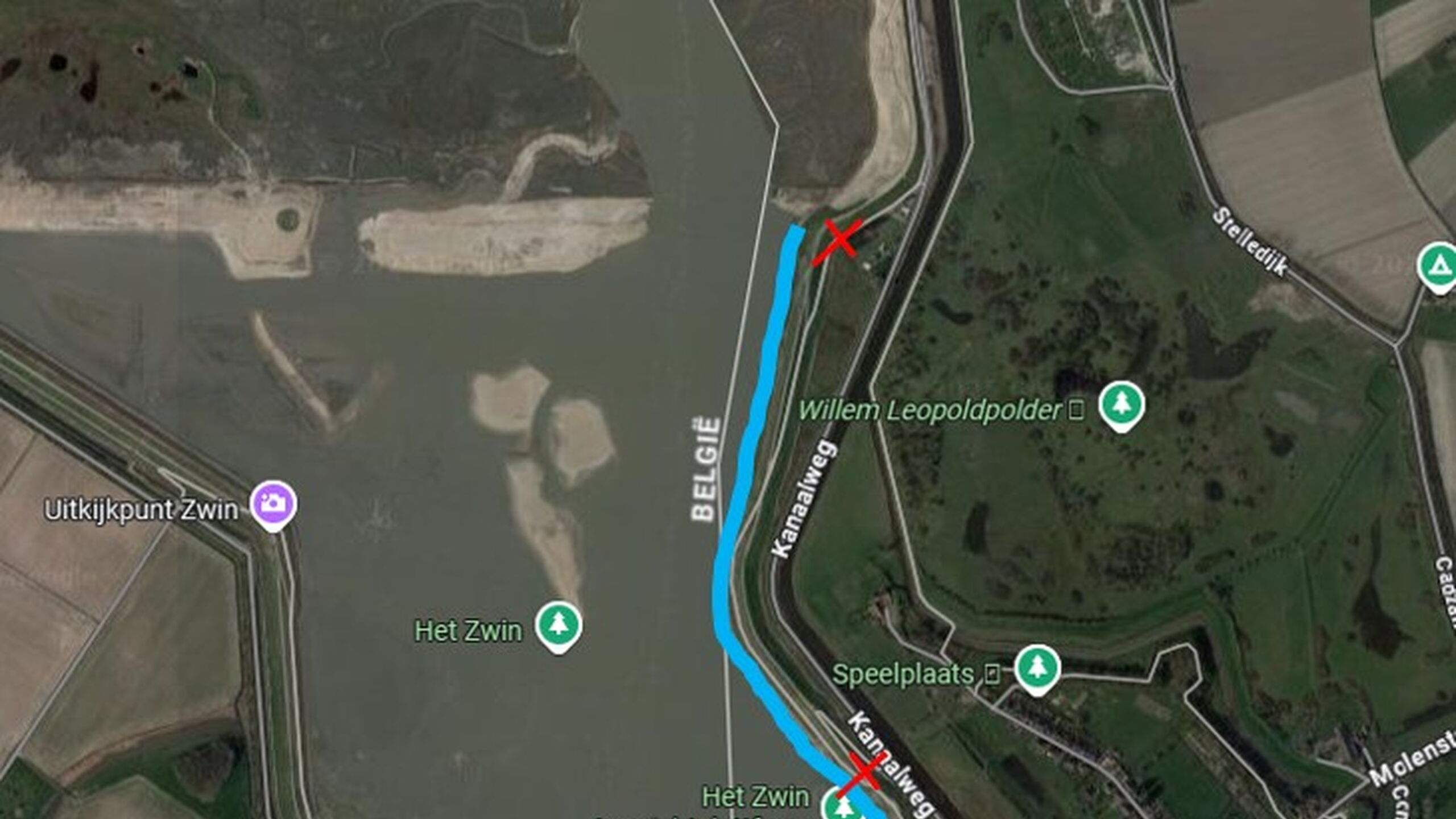 Kaart herstelwerkzaamheden aan de Nieuwe Zwindijk