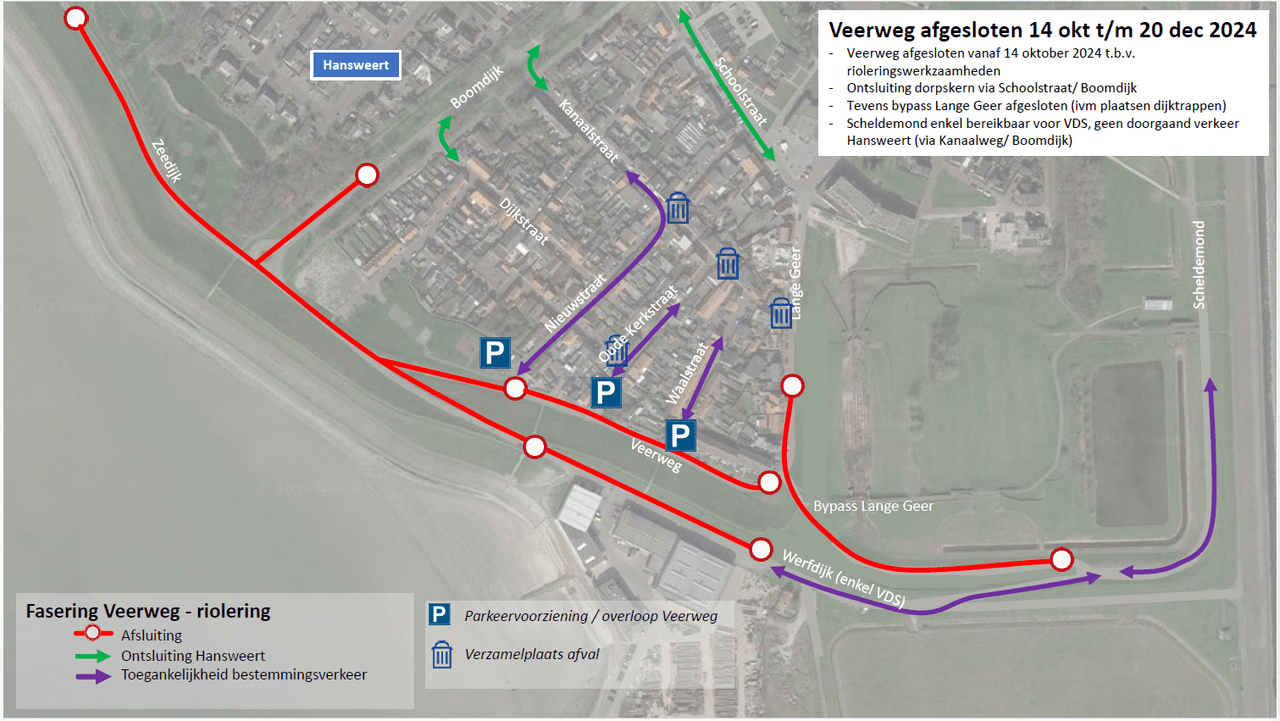 Kaart Veerweg Hansweert afgesloten.