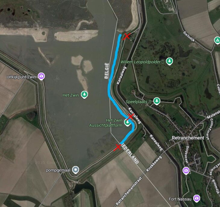 Kaart herstelwerkzaamheden aan de Nieuwe Zwindijk
