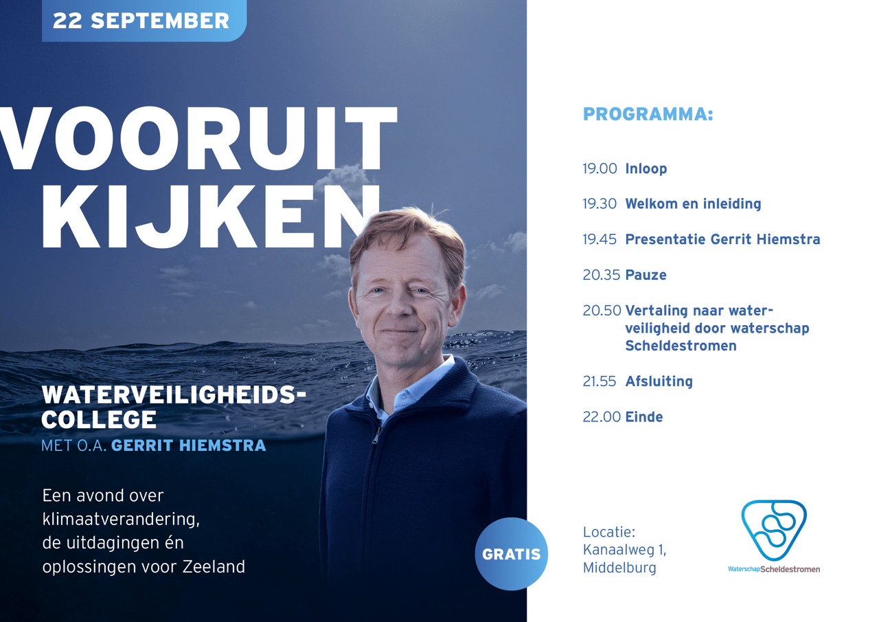 Programma van het waterveiligheidscollege met een foto van Gerrit Hiemstra