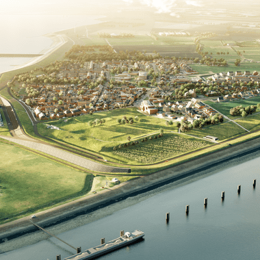 weergave van de toekomstige dijk in vogelvlucht