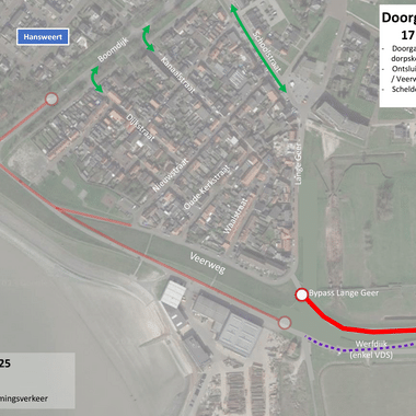 Foto van de wegafsluiting in Hansweert op 17 juni